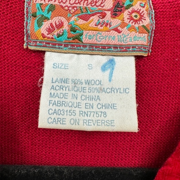 Y2K VINTAGE APRIL CORNELL S red embellished womans cottagecore wool cardigan - Picture 9 of 13